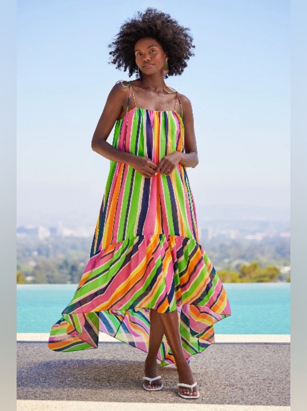 Trina Turk “Enchated” Splash Stripe Cotton Voile high-low maxi dress - NWT